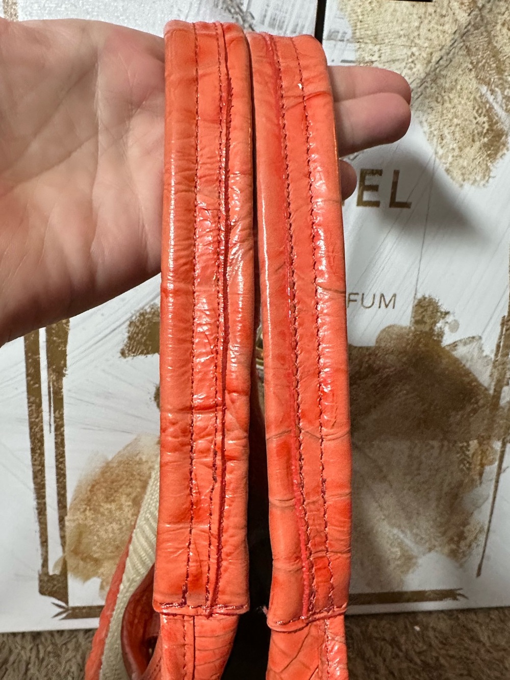 Brahmin orange leather and raffia tote entry - Picture 14 of 15